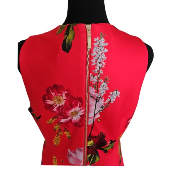TED BAKER London Red Sleeveless Floral V- Neck Fit & Flare Dress Size 4 - Picture 6 of 10